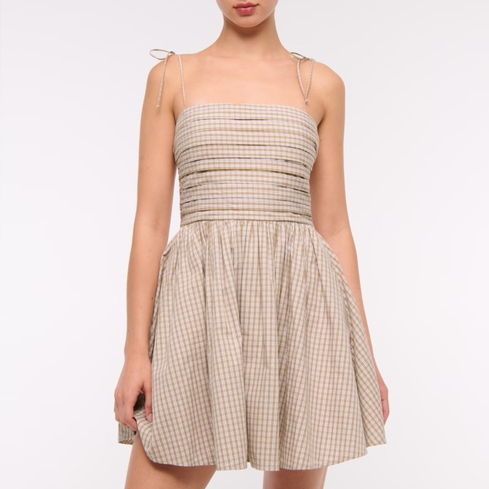 Abercrombie & Fitch Strapless Beige Checkered Dress